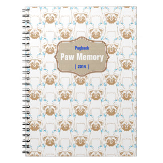 Caderno Espiral Padrão Pug marrom azul