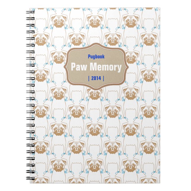 Caderno Espiral Padrão Pug marrom azul (Frente)