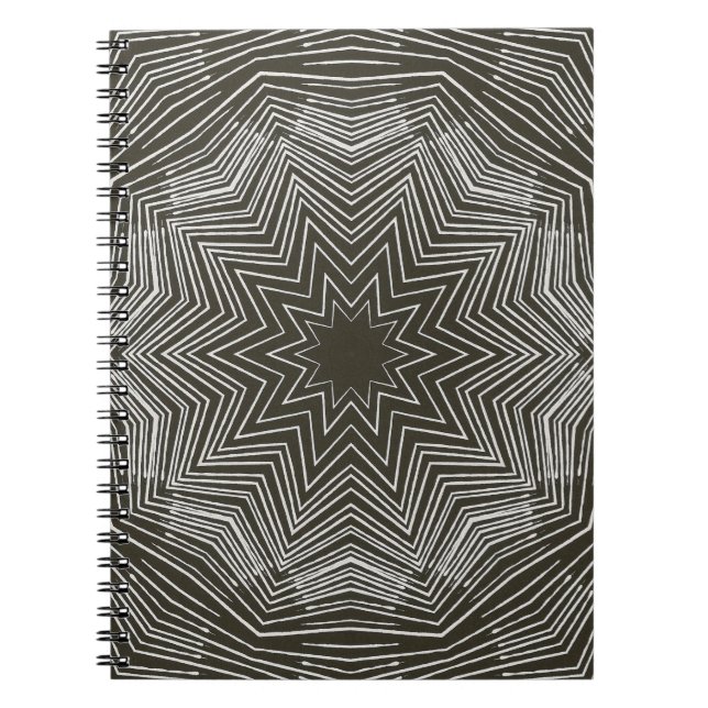 Caderno Espiral Padrão Pulsante Branco Caleidoscópio Estelar a Pre (Frente)
