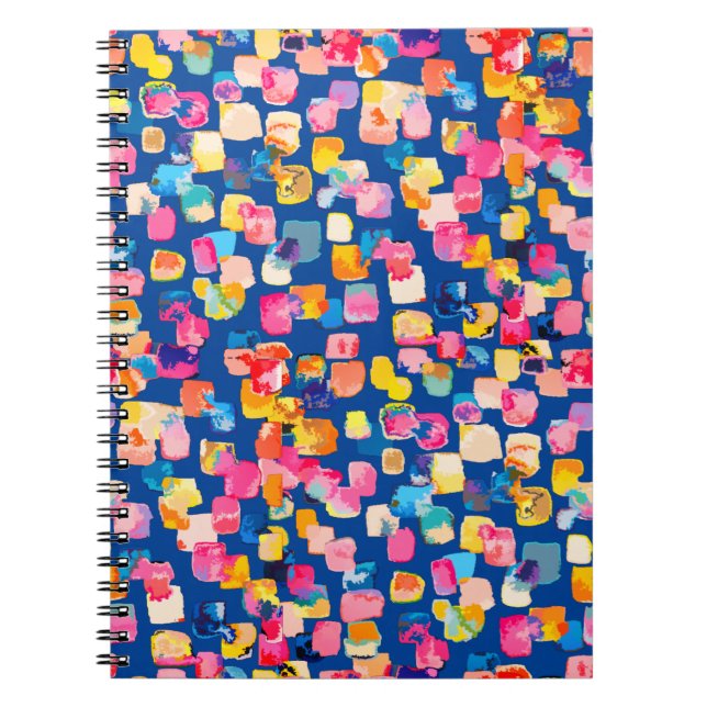 Caderno Espiral Padrão Quadrado Abstrato Pintado com Cores Vibrant (Frente)