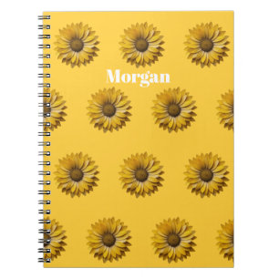 Caderno Espiral Padrão Realista Mínimo de Girassol Personalizado
