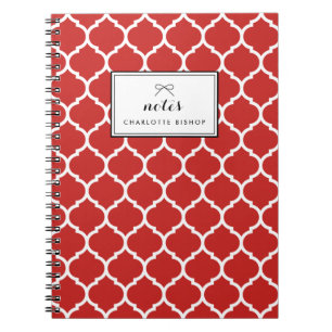 Caderno Espiral Padrão Red Quatrefoil Personalizado