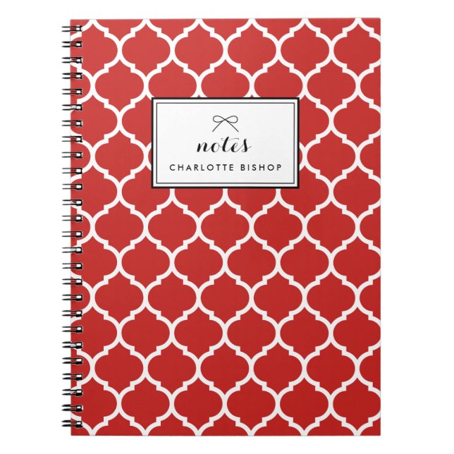 Caderno Espiral Padrão Red Quatrefoil Personalizado (Frente)