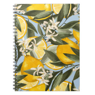 Caderno Espiral Padrão refinado com frutas amarelas de bergamota,