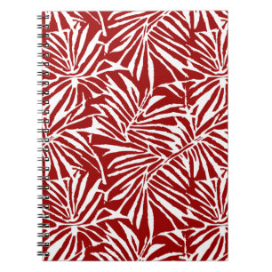 Caderno Espiral Padrão Repetitivo De Folha Tropical Branca E Verme