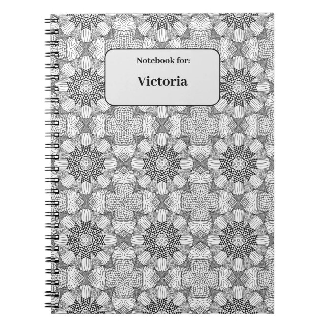 Caderno Espiral Padrão repetitivo preto&branco com nome (Frente)
