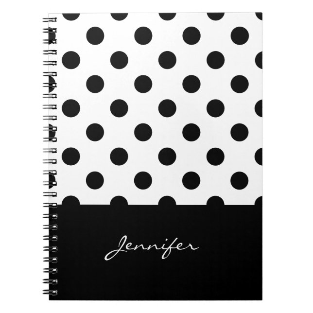 Caderno Espiral Padrão Rero Black and White Bolinhas com Nome (Frente)