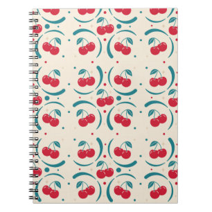Caderno Espiral Padrão Retro de Cereja Doce