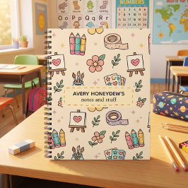 Caderno Espiral Padrão Retro Pastel de Volta às Aulas