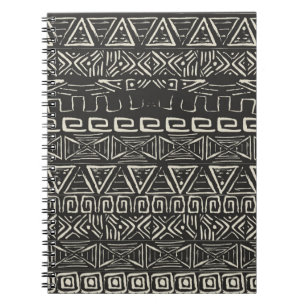 Caderno Espiral padrão retrô vintage. Fundo asteca. 