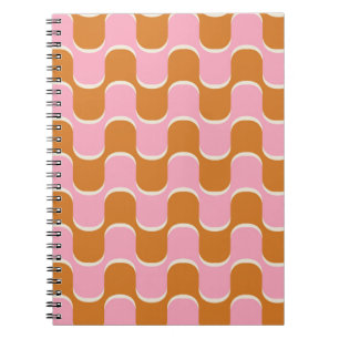 Caderno Espiral Padrão retroativo de onda da vinheta em ouro e co