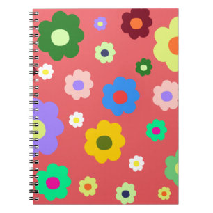 Caderno Espiral Padrão Retroativo Y2K das Flores de Mola