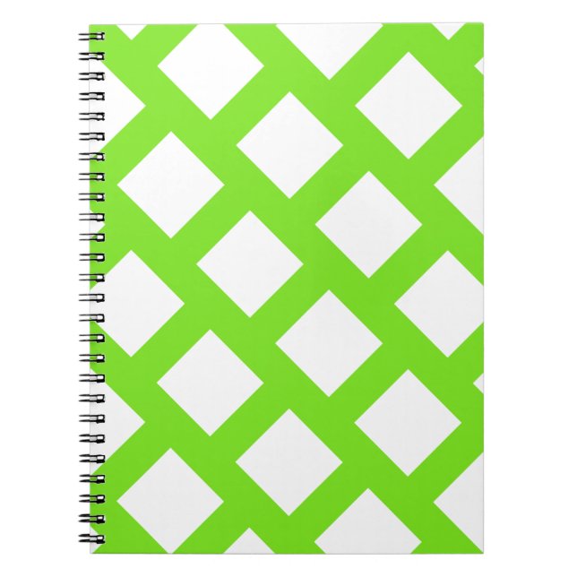 Caderno Espiral Padrão Rhombus Verde e Branco da Apple Funky Moder (Frente)