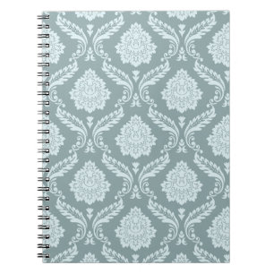 Caderno Espiral Padrão Rococó Damask Ovo de Pato Azul+Turquesa