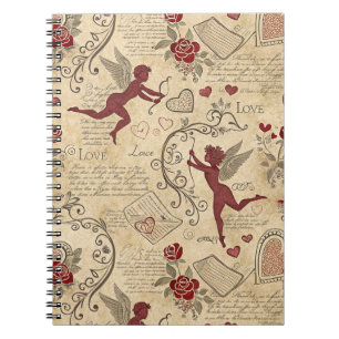 Caderno Espiral Padrão Romântico de Cupido Vintage (5)