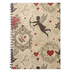 Caderno Espiral Padrão Romântico de Cupido Vintage (6)