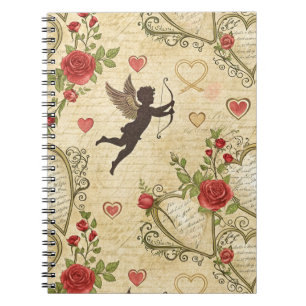Caderno Espiral Padrão Romântico de Cupido Vintage (7)