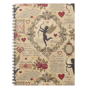Caderno Espiral Padrão Romântico de Vintage Cupid (9)