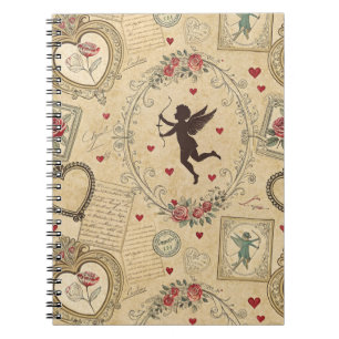 Caderno Espiral Padrão Romântico do Cupido Vintage (1)