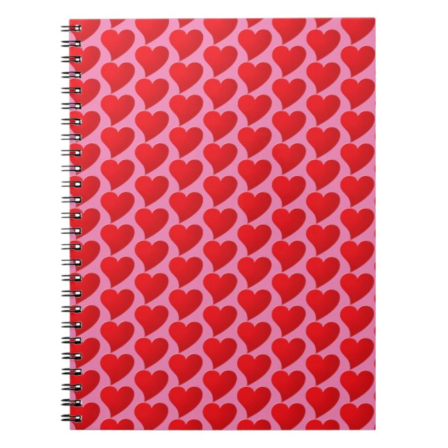 Caderno Espiral Padrão rosa dos grandes corações vermelhos (Frente)