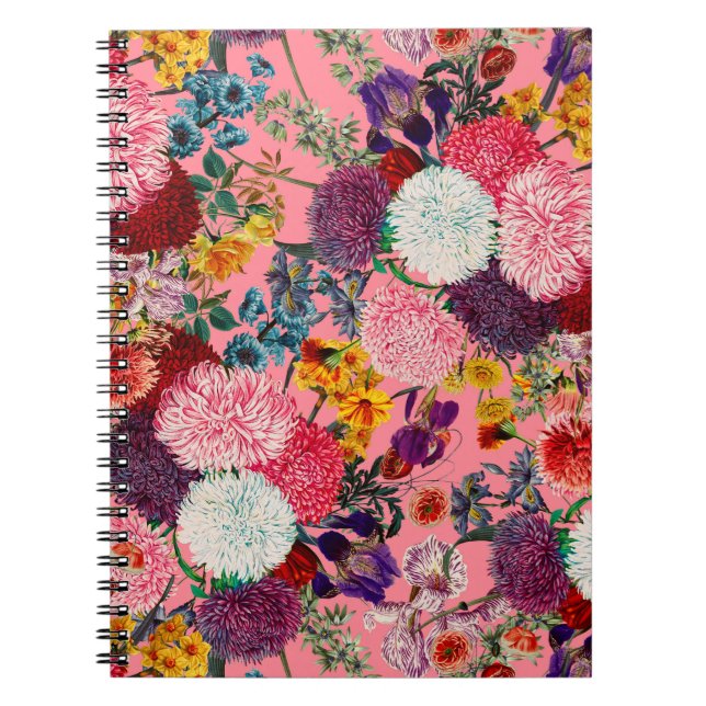 Caderno Espiral Padrão Rosa Floral (Frente)