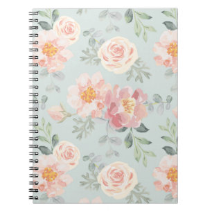 Caderno Espiral Padrão Rosa Rosa Rosa Rosa Pastel Garden