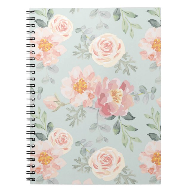 Caderno Espiral Padrão Rosa Rosa Rosa Rosa Pastel Garden (Frente)