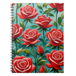 Caderno Espiral Padrão Rosa vermelha no fundo do mosaico lacrimogê
