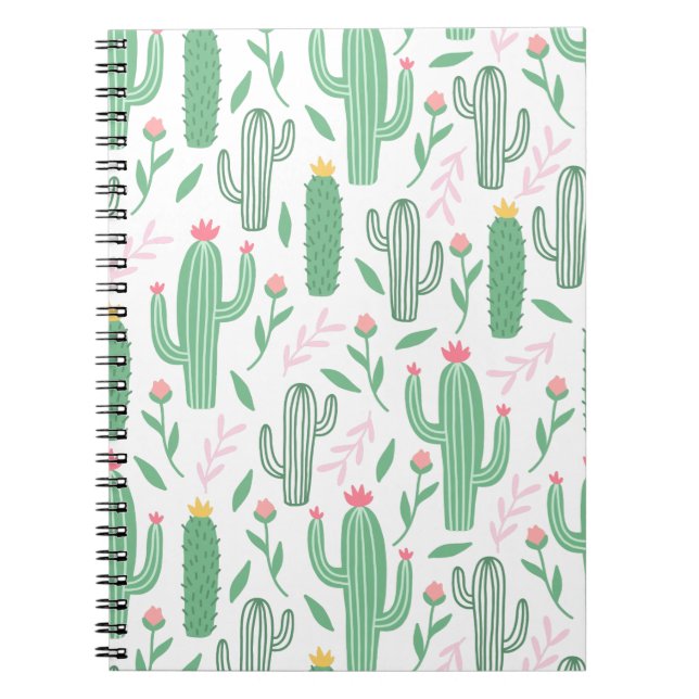 Caderno Espiral Padrão Roxo Verde da Planta de Cactus (Frente)