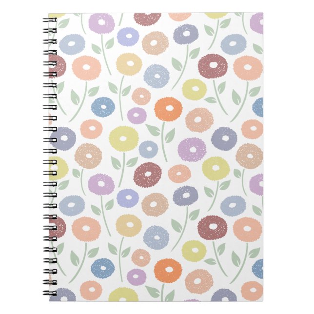 Caderno Espiral Padrão Rpt Flor Fuzzy Pastéis em Branco (Frente)