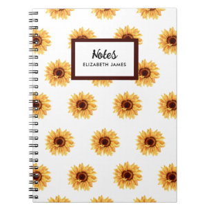 Caderno Espiral Padrão Rustic Watercolor Girassol Personalizado