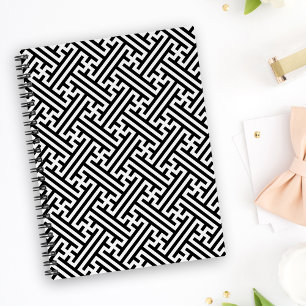 Caderno Espiral Padrão Sayagata, japonês, preto e branco