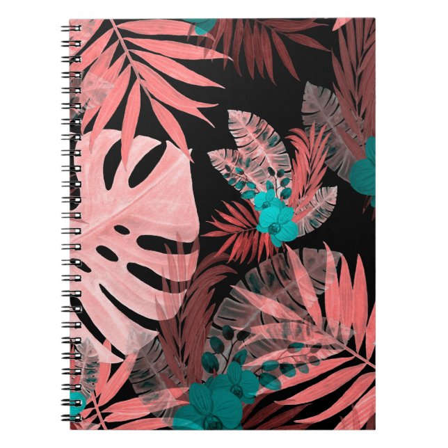 Caderno Espiral Padrão sem costura aquarela com plantas tropicais (Frente)
