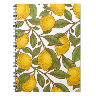 Caderno Espiral Padrão sem costura botânica de limão