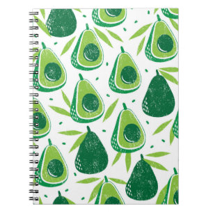 Caderno Espiral Padrão sem costura com abacates. Carimbo texturiz