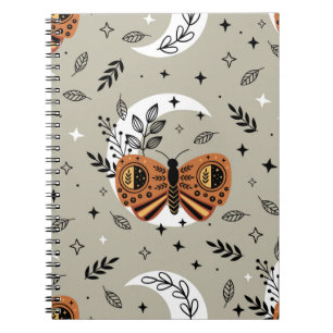 Caderno Espiral padrão sem costura com borboleta boêmica no mo