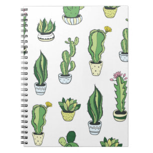 Caderno Espiral Padrão sem costura com cacto e suculentos verdes