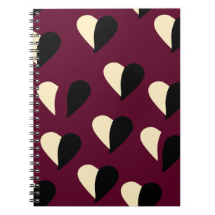 Caderno Espiral Padrão sem costura com coração preto e branco. Rua