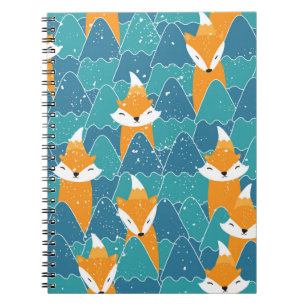 Caderno Espiral Padrão sem costura com diferentes raposas. 
