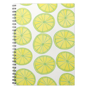 Caderno Espiral Padrão sem costura com fatias de limão amarelas 