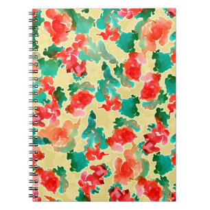 Caderno Espiral Padrão sem costura com flores Abstrato desenhadas