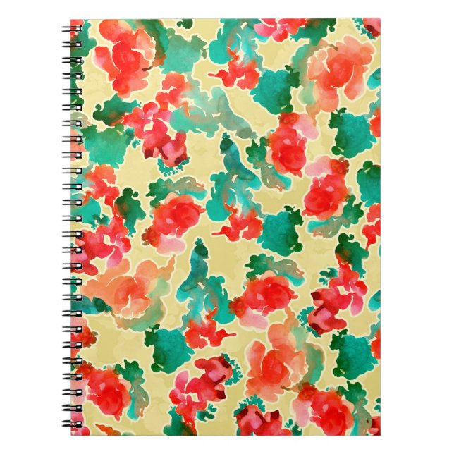 Caderno Espiral Padrão sem costura com flores Abstrato desenhadas  (Frente)