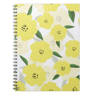 Caderno Espiral Padrão sem costura com flores amarelas brilhantes 