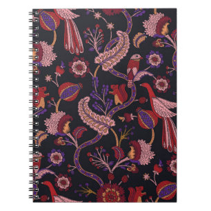 Caderno Espiral Padrão sem costura com flores de fantasia, parede