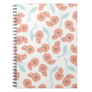 Caderno Espiral Padrão sem costura com flores e elementos florais,