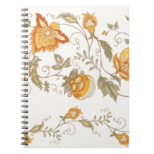 Caderno Espiral Padrão sem costura com flores ornamentais estiliza (Frente)