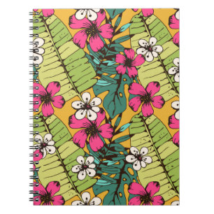 Caderno Espiral Padrão sem costura com flores tropicais, palma