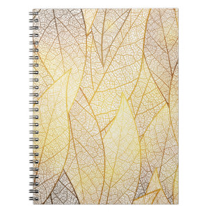 Caderno Espiral Padrão sem costura com folhas de ouro