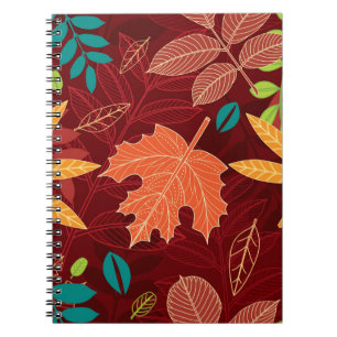 Caderno Espiral Padrão sem costura com folhas de outono