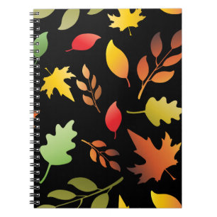 Caderno Espiral Padrão sem costura com folhas de outono caídas e g